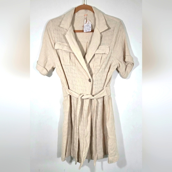 FREE PEOPLE CLEMENTINE LINEN BLEND WRAP DRESS. - Picture 1 of 7